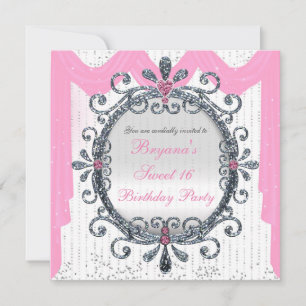Silver White Fancy Frame Sweet 16 Party Invitation