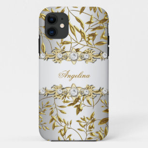 Silver White Faux Gold Diamond Jewel Image iPhone 11 Case