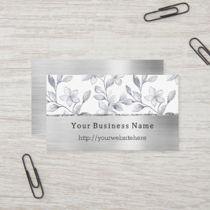 Silver White Floral Business name website Business Card