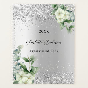 Silver white floral eucalyptus elegant planner