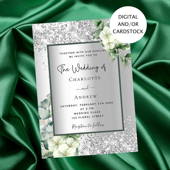 Silver white floral eucalyptus elegant wedding invitation (Creator Uploaded)