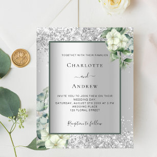 Silver white floral eucalyptus wedding invitation