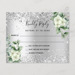 Silver white florals eucalyptus wedding RSVP card