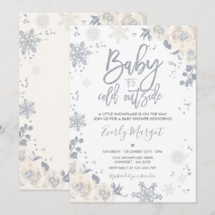 Silver White Gender Neutral Winter Baby Shower Invitation