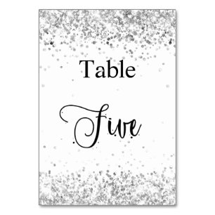 Silver white glitter calligraphy table five 5 number