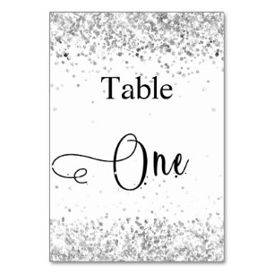 Silver white glitter calligraphy table one number