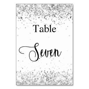 Silver white glitter calligraphy table seven 7 number