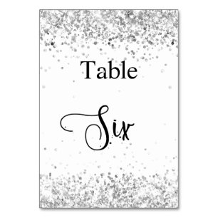 Silver white glitter calligraphy table six 6 number