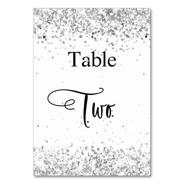 Silver white glitter calligraphy table two 2 number (Front)