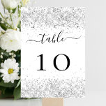 Silver white glitter sparkles glamourous table number<br><div class="desc">Front: A white background decorated with faux silver sparkles
Back: A faux silver background decorated with faux glitter,  sparkles.  

Personalize and add your table numbers.  Add your numbers one by one.</div>