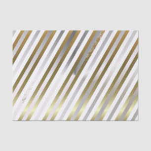 Silver, White, Gold Diagonal Stripe Tissue Paper