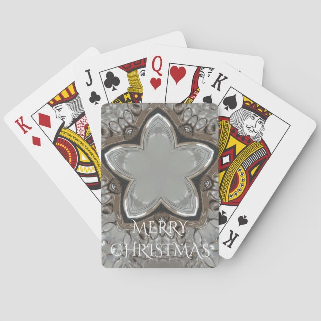 Silver White Gray Shiny Star Merry Christmas Playing Cards (Back)