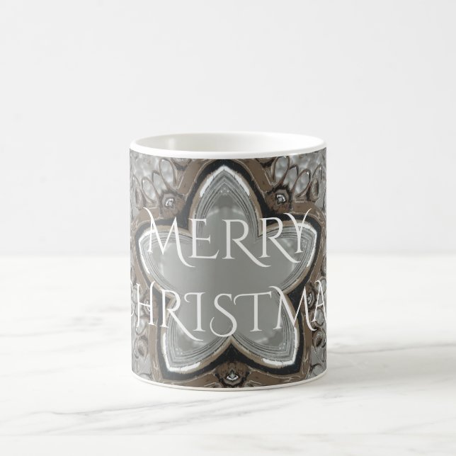 Silver White Grey Shiny Star Merry Christmas Coffee Mug (Center)