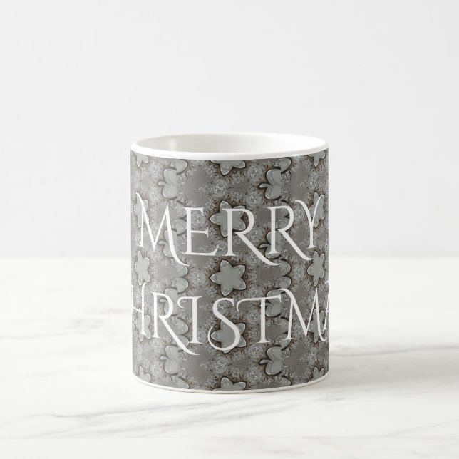 Silver White Grey Shiny Star Merry Christmas Coffee Mug (Center)