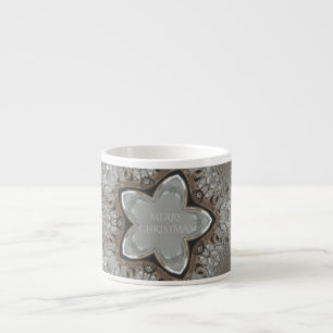 Silver White Grey Shiny Star Merry Christmas Espresso Cup