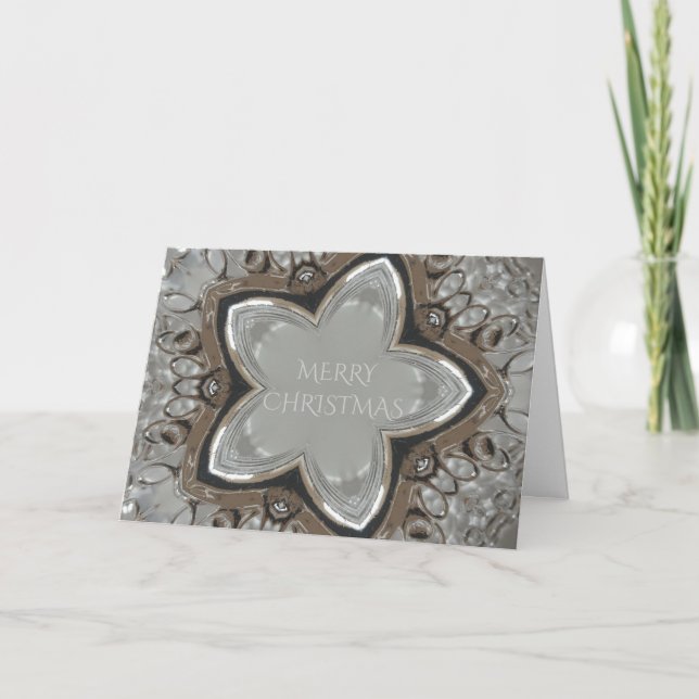 Silver White Grey Shiny Star Merry Christmas Holiday Card (Front)