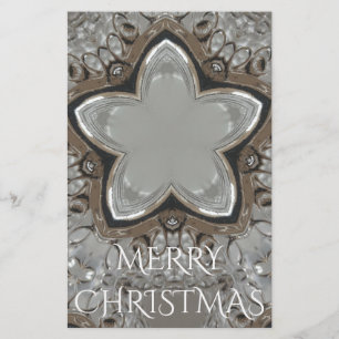Silver White Grey Shiny Star Merry Christmas Stationery