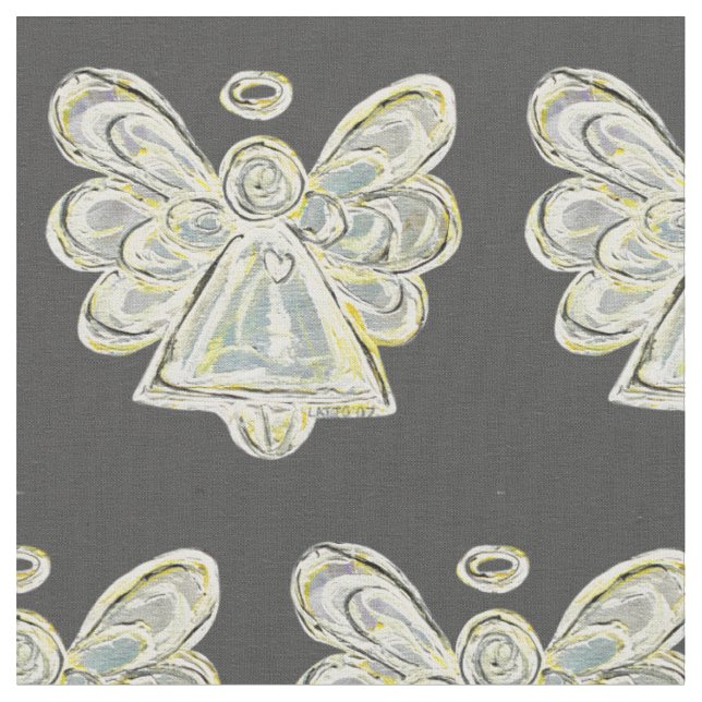 Silver White Guardian Angel Art Fabric Material (Close Up)