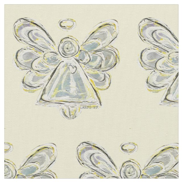 Silver White Guardian Angel Art Fabric Material (Close Up)