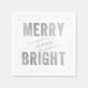 Silver & White Merry and Bright Winter Holiday Napkin