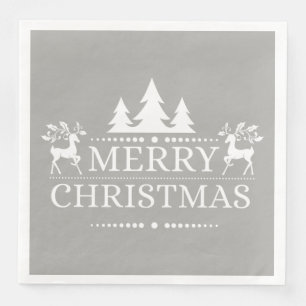 Silver & White Merry Christmas Paper Napkins