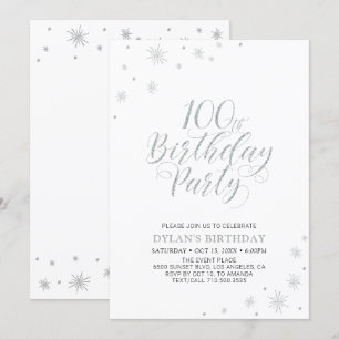 Silver & White   Modern 100th Photo Birthday Party Invitation