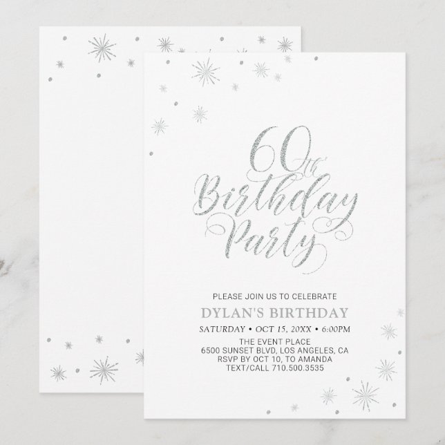 Silver & White | Modern Chic 60th Birthday Party Invitation (Front/Back)