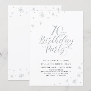 Silver & White   Modern Chic 70th Birthday Party Invitation
