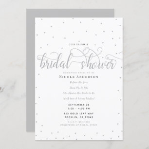 Silver & White Modern Minimal Script Bridal Shower Invitation