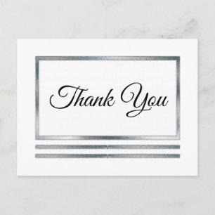 Silver White Modern Simple Elegant Thank You Postcard