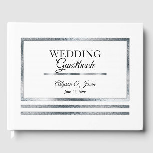 Silver   White Modern Simple Elegant Wedding Guest Book