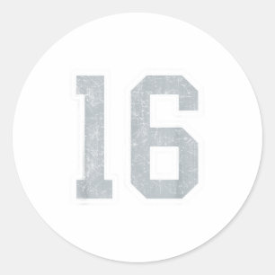 Silver White Number 16 Jersey Player Uniform #16 Classic Round Sticker