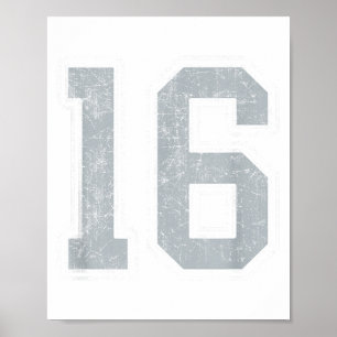 Silver White Number 16 Jersey Player Uniform #16  Poster