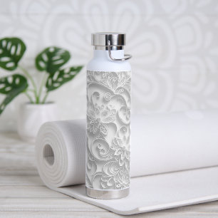 Silver White Paper Quilling Pattern Water Bottle