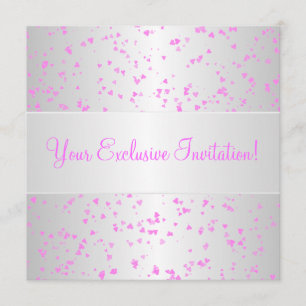 Silver White Pink Hearts Confetti Event Party Invitation