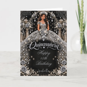 Silver White Quinceañera Celebration Card