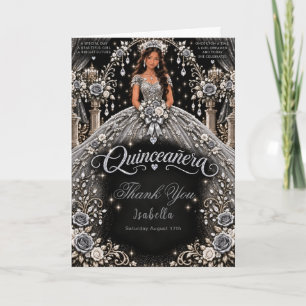 Silver White Quinceañera Celebration Thank You Card