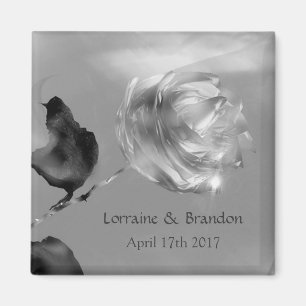 Silver white rose Save the Date Magnet