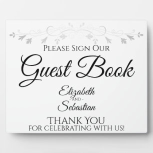 Silver & White Simple Please Sign Guest Book Sign Plaque