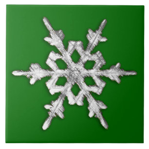 Silver & white snowflake on pine green tile