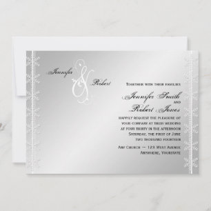 Silver White Snowflake Winter Wedding Invitation