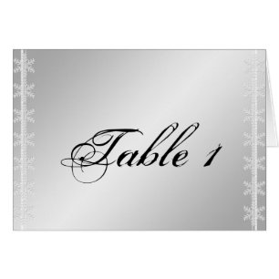 Silver White Snowflake Winter Wedding Table Number