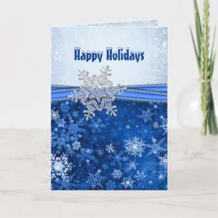 Silver white snowflakes on blue Christmas holidays Holiday Card