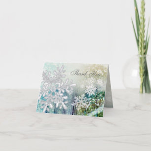 Silver white snowflakes Thank You Note Card