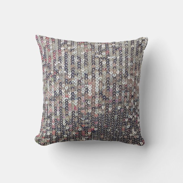 Silver white sparkling crystal sequin        throw pillow (Front)
