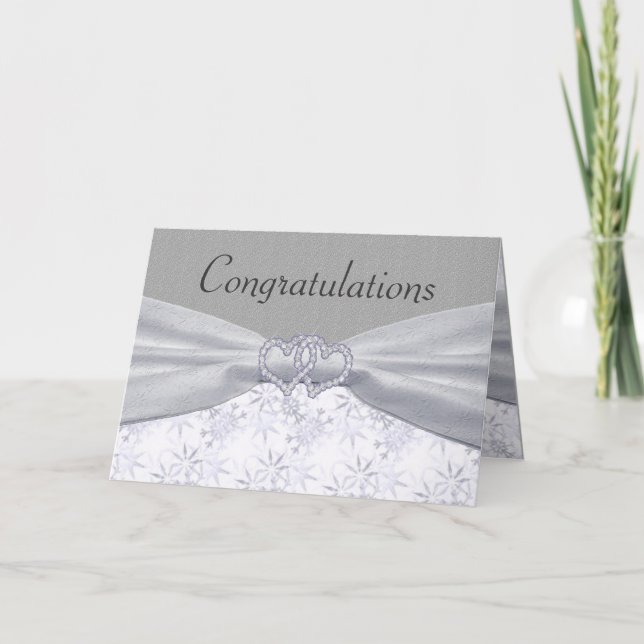 Silver, White Stars & Snowflakes Wedding Card (Front)