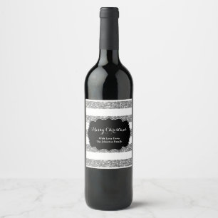 Silver White Stripes Christmas Custom Wine Label