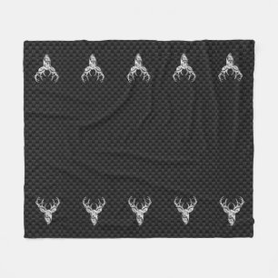 Silver White Tail Deer on Carbon Fibre Style Print Fleece Blanket
