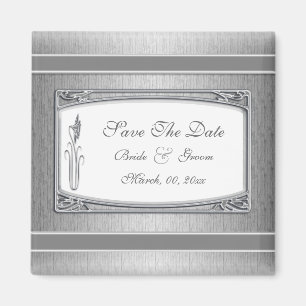 Silver white vintage floral wedding magnet