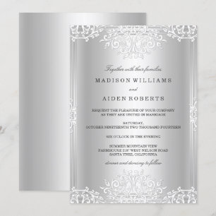 Silver White Vintage Glamour Wedding Invitation